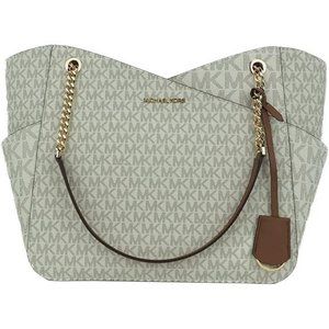 Michael Kors Jet Set Travel Large Chain Shoulder Tote Vanilla MK Signature Logo